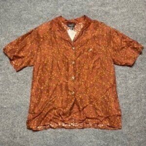 Options Melrose Women Silk Button Shirt Orange Leopard Short Sleeve Pocket M New